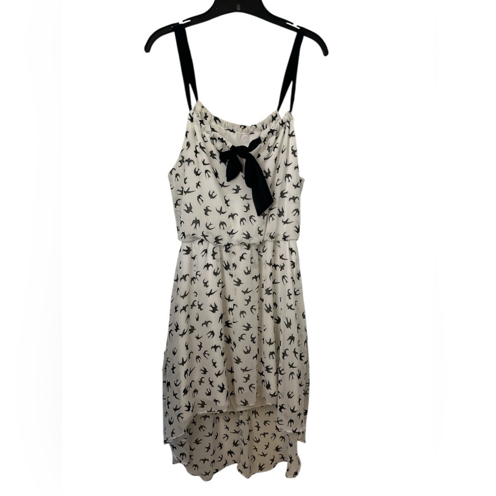B. Darlin Black White Bird Print  High Low Sleeveless Dress